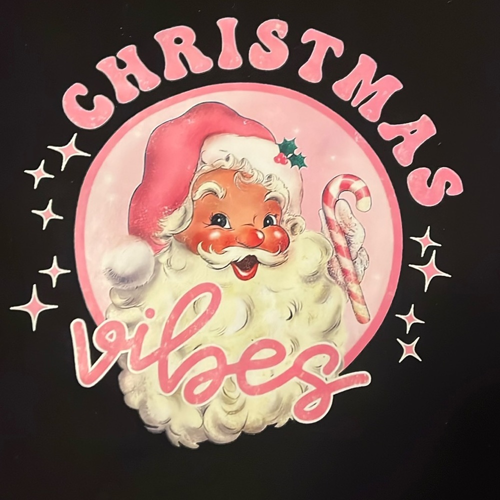 Pink Christmas, Santa sweatshirt, size large from a smoke free home, never worn